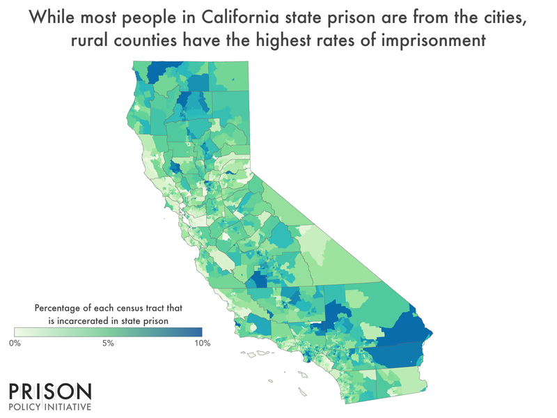 map of California showing percent incarcerated by census tract 