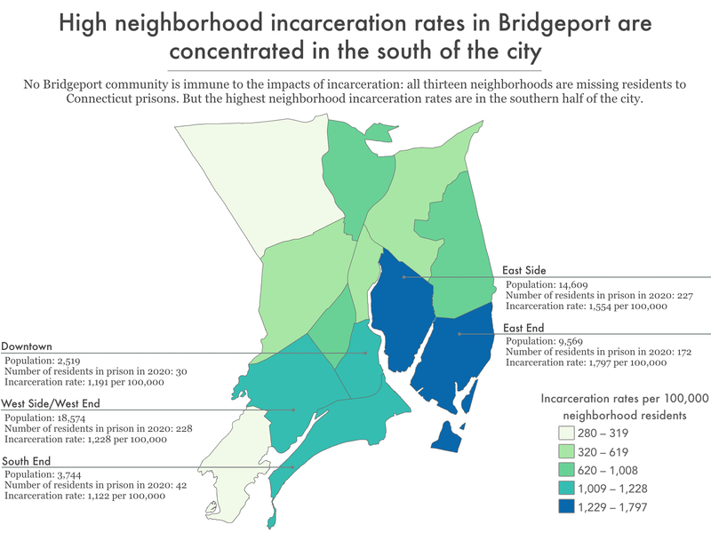 map of Bridgeport showing imprisonment rate by neighborhood