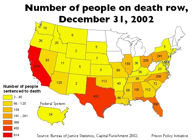 map: 2002 death row population by state