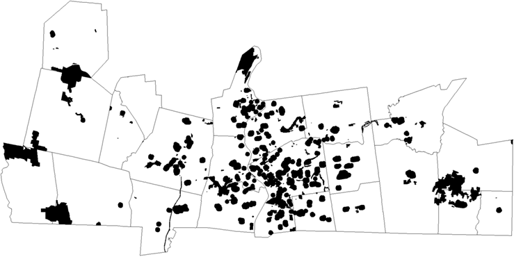 Map showing the current sentencing enhancement zones in Hampden County, Massachusetts.