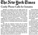 New York Times editorial Costly Phone Calls for Inmates