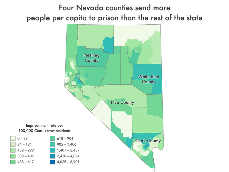 map of Nevada showing incarceration rate by census tract