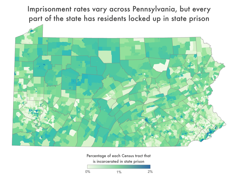 map of Pennsylvania showing incarceration rate by census tract