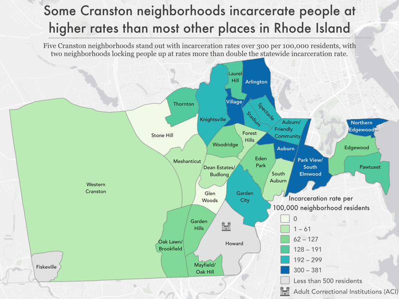 map of Cranston showing incarceration rate by neighborhood