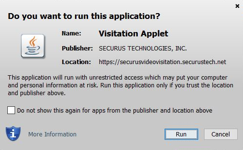 Screenshot of Securus unrestricted access applet