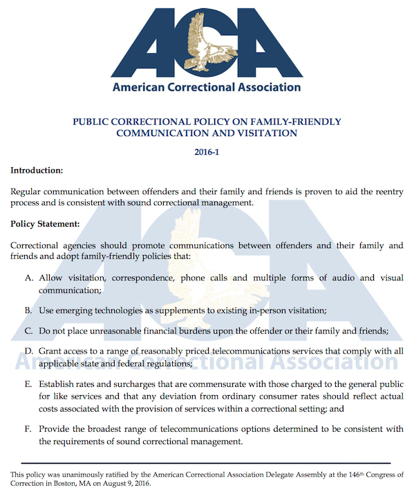ACA policy on family-friendly communication and visitation