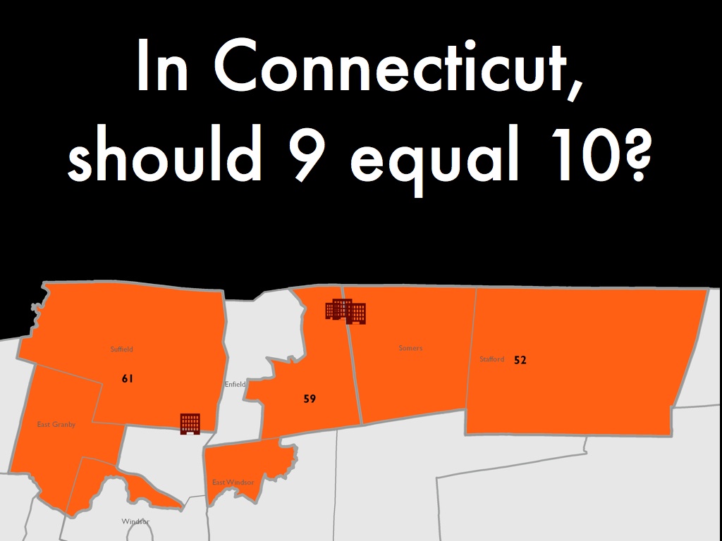 In Connecticut, should 9 equal 10? Map shows select districts with correctional facility locations.