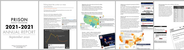 thumbnails of Prison Policy Initiative annual report for 2020-2021