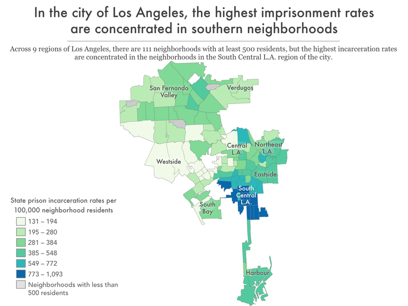 map of Los Angeles showing imprisonment rate by neighborhood