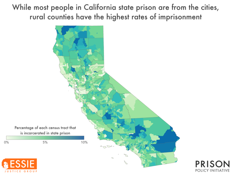 Map showing incarceration rates by census tract in California