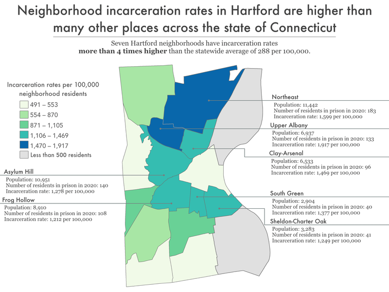 map of Hartford showing imprisonment rate by neighborhood