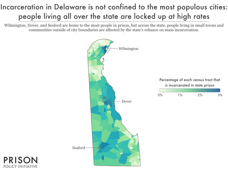 map of Delaware showing percent incarcerated by census tract 