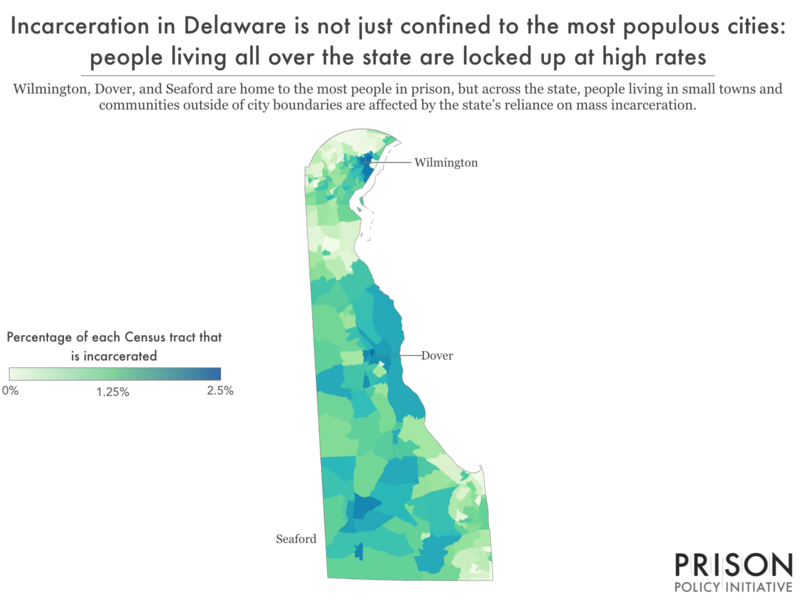 Map showing incarceration rates by census tract in Delaware