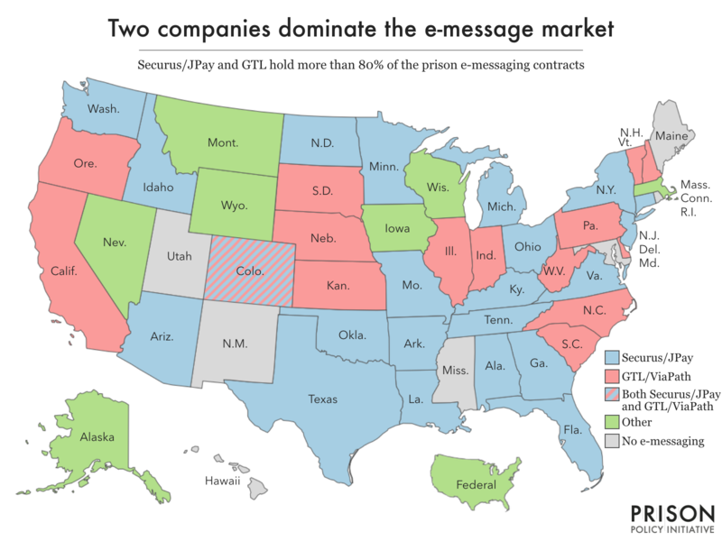 A map showing two companies control more than 80% of the emessaging market.
