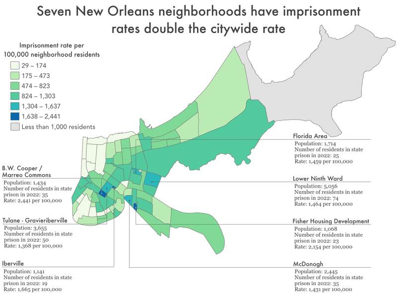 map of New Orleans showing imprisonment rate by neighborhood