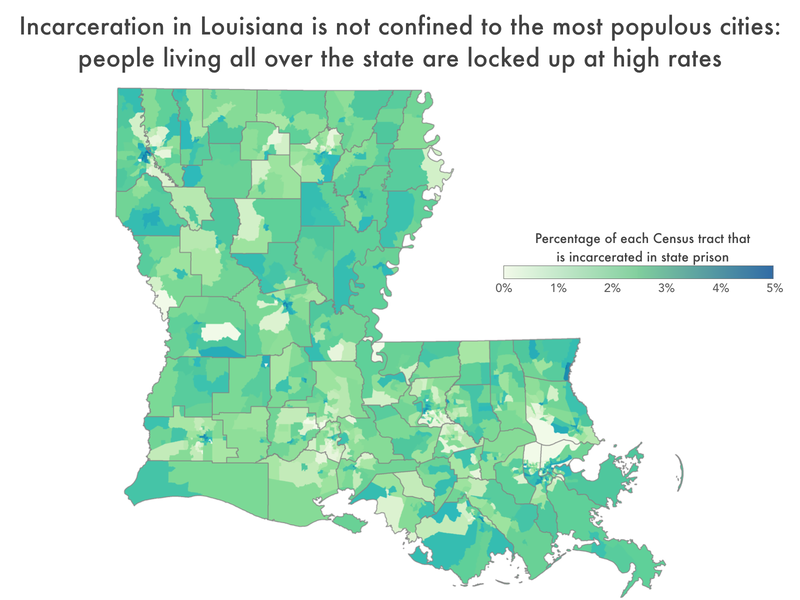 map of Louisiana showing incarceration rate by census tract