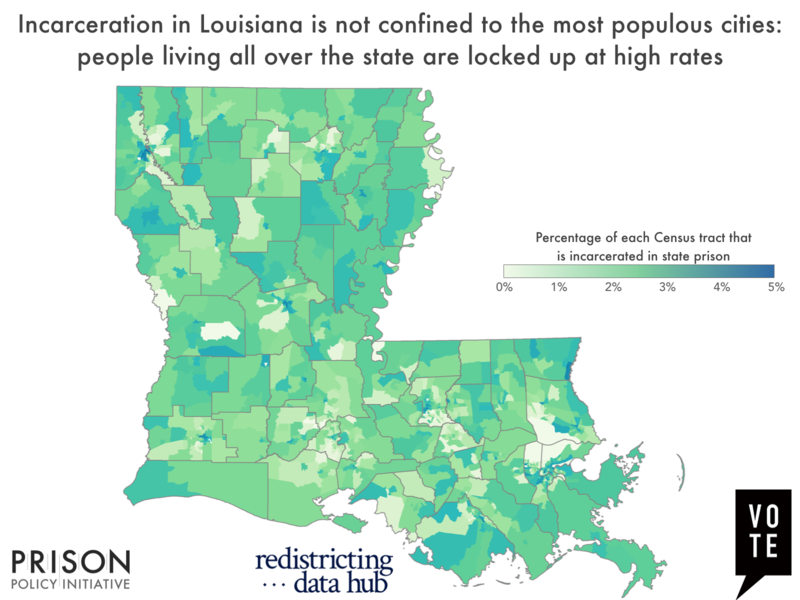 Map showing incarceration rates in Louisiana by census tract