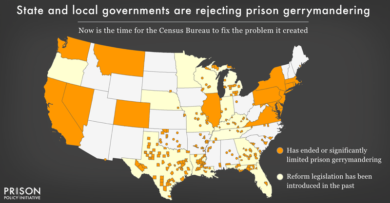 Map showing roughly half the country now lives in a place that has addressed prison gerrymandering