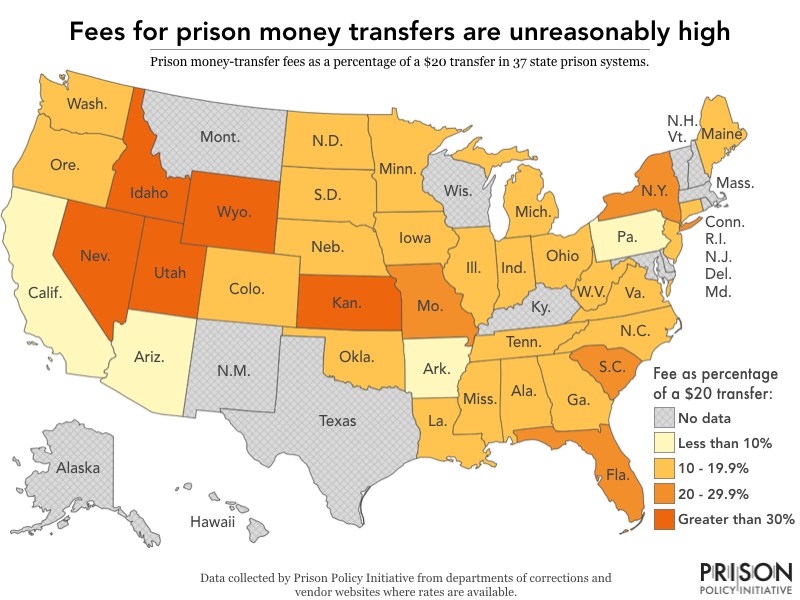 A map showing fees for money transfers are unreasonably high