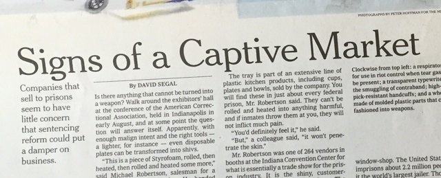 wide thumbnail of August 30 2015 New York Times feature on prison profiteers and prison reform