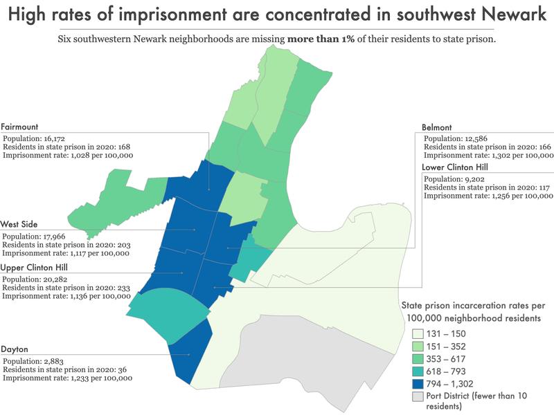 map of Newark city showing incarceration rate by neighborhood