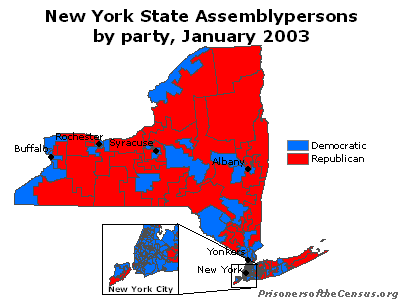 map of New York State Assemblypersons by party