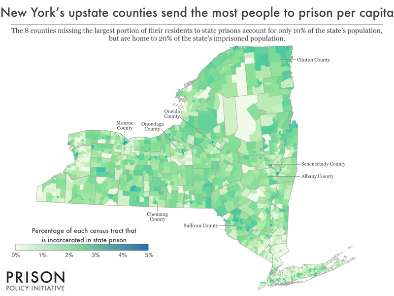 map of New York showing percent incarcerated by census tract 