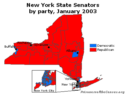 map of map of New York State Assemblypersons by party