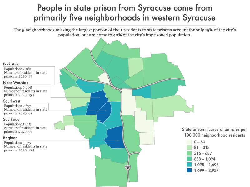 map of Syracuse, New York showing incarceration rate by neighborhood