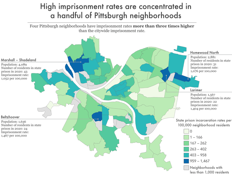 map of Pittsburgh showing imprisonment rate by neighborhood
