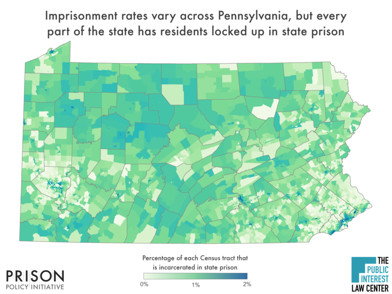 Map of incarceration by census tract in Pennsylvania
