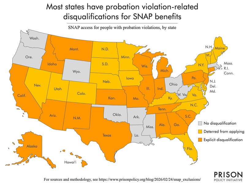map of states that have probation violation related disqualifications for SNAP
