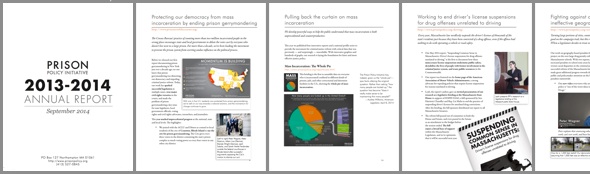 thumbnails of Prison Policy Initiative annual report for 2013-2014