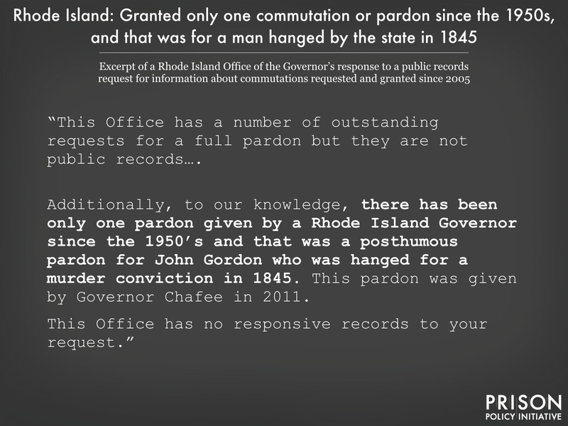 Image showing Rhode Island has only granted one commutation or pardon since the 1950s.