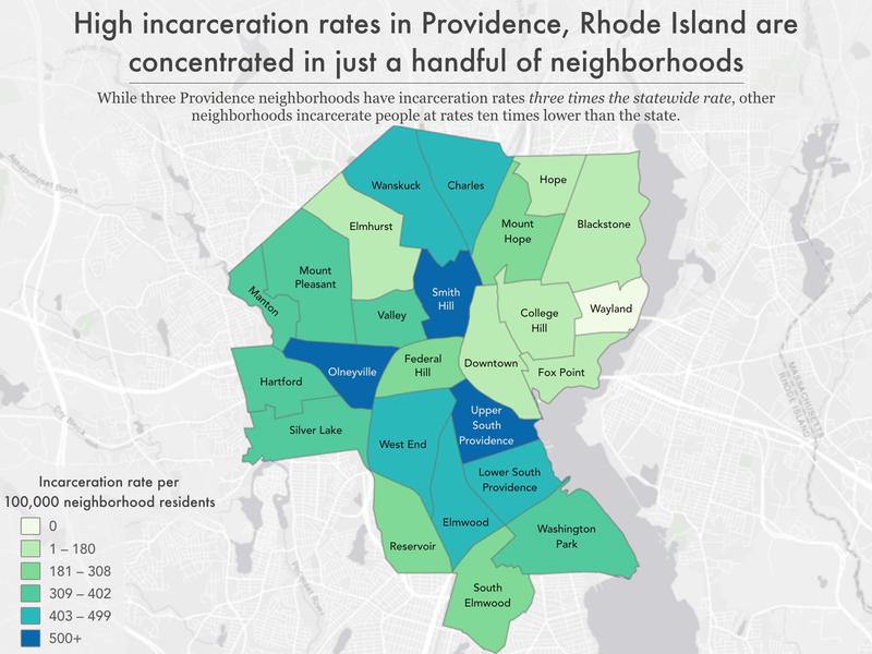 map of Providence showing incarceration rate by neighborhood