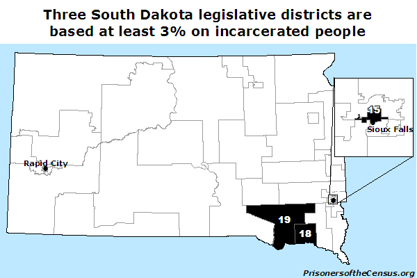 map showing the 3 districts in south dakota that have large incarcerated populations