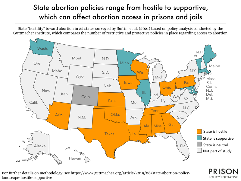 Map showing states that have hostile or supportive abortion policies
