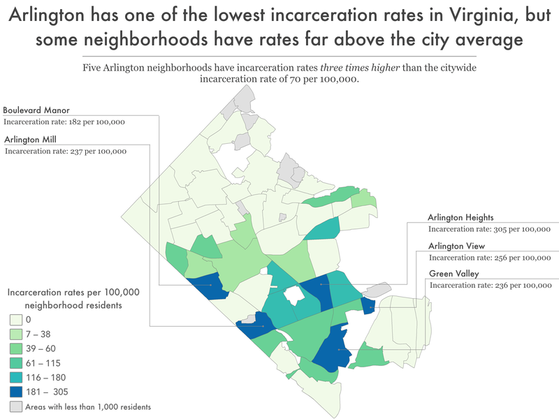 map of Arlington showing incarceration rate by neighborhood