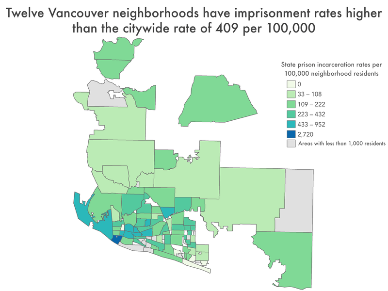 map of Vancouver showing imprisonment rate by neighborhood